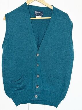 Burberry Vintage 80s merino Wool Scotland V Neck Sweater Vest small teal 90’s